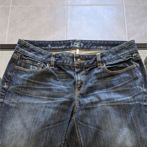 Loft Curvy Boot Dark Denim Jeans Sz 29 8 Distressed Mid Rise - Picture 2 of 12